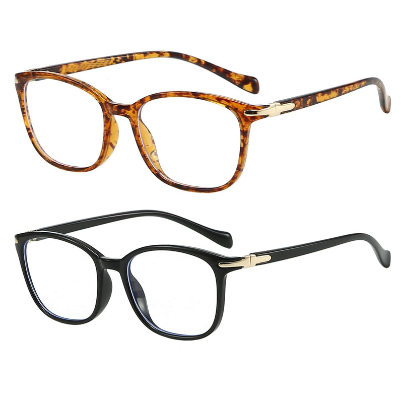 FANNYGO 2 Pack Blue Light Blocking Glasses For Women/Men Computer Glasses Blue Light Blocking Glasses with Clear Lens (Tawny design+Black)